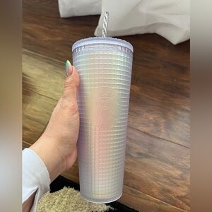 Clear frosted iridescent squared design large Starbucks cup